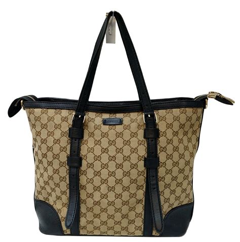 gucci original gg canvas tote with signature web straps brown|gucci shoulder tote bag.